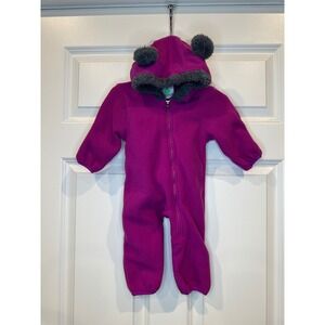 Cuddle Club Magenta Fleece Bear Ear Hooded Pram Suit Bunting Size 0-3 Months